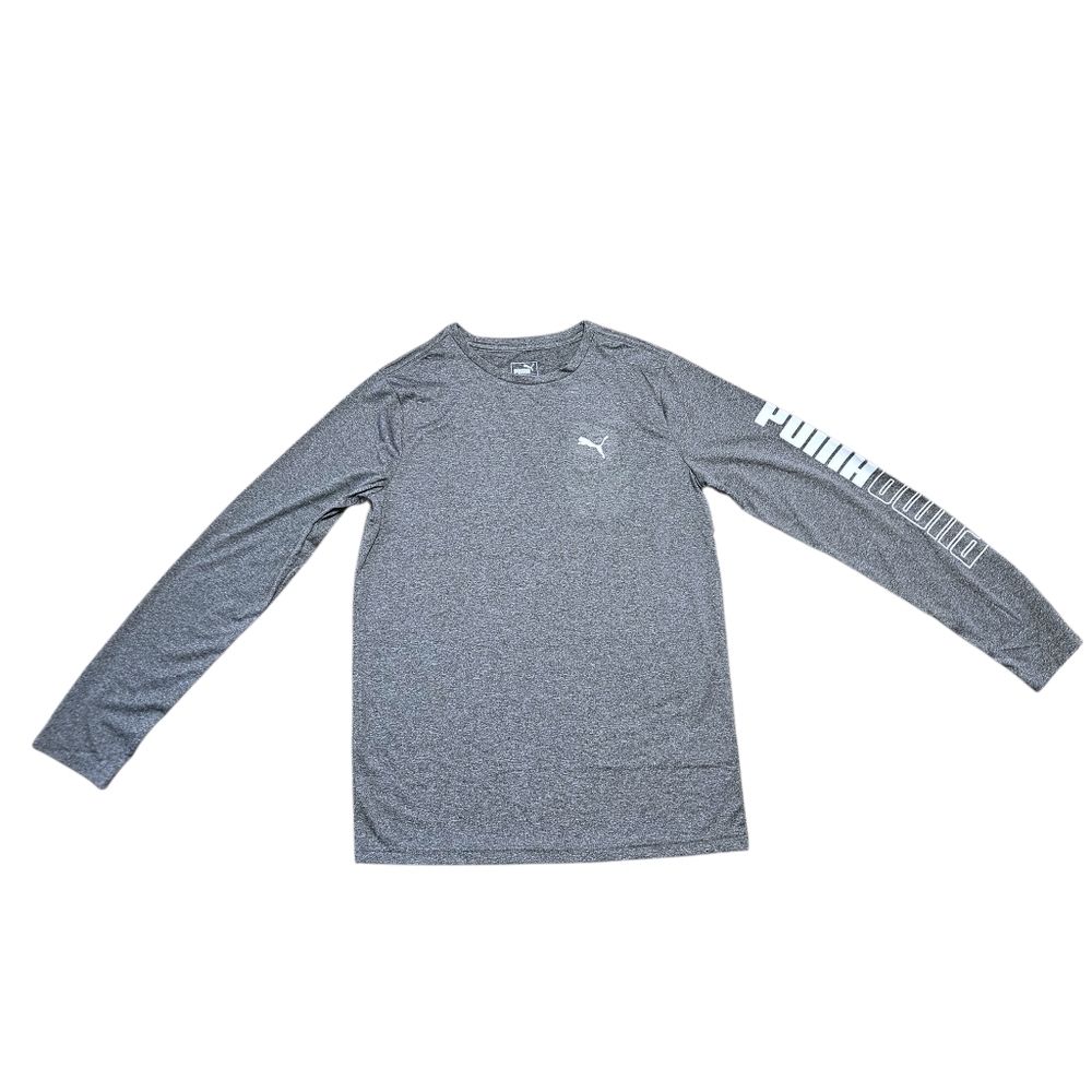 PUMA Boys XL (18-20) Long Sleeve Shirt Gray Logo Top Athletic Performance Tee